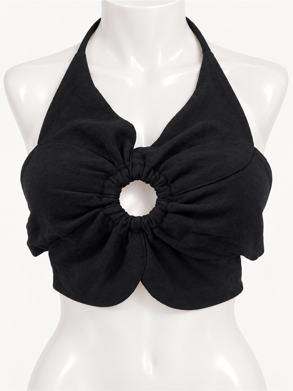 Forever 21 Black Halter Crop Top XL O-Ring Cutout Y2K